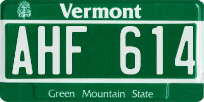 VT license plate AHF614