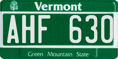 VT license plate AHF630