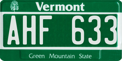 VT license plate AHF633