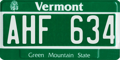 VT license plate AHF634