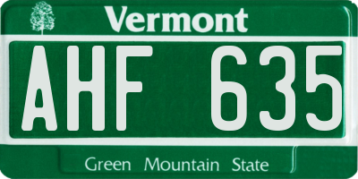 VT license plate AHF635