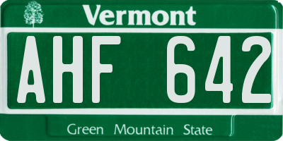 VT license plate AHF642