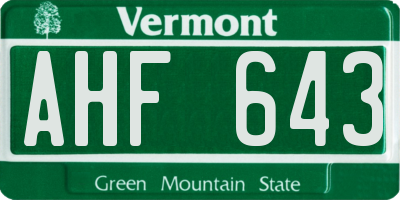 VT license plate AHF643