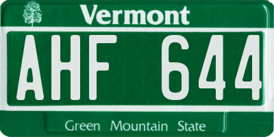 VT license plate AHF644
