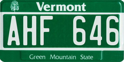 VT license plate AHF646