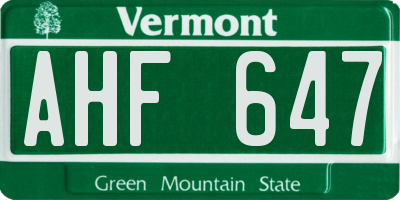 VT license plate AHF647