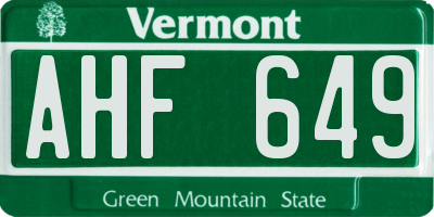 VT license plate AHF649