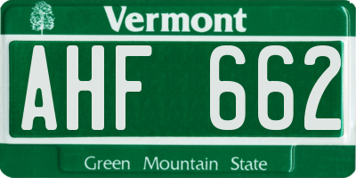 VT license plate AHF662