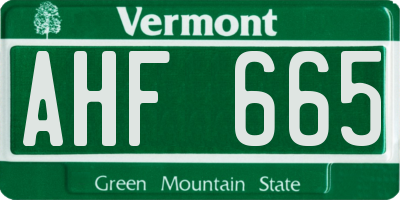 VT license plate AHF665