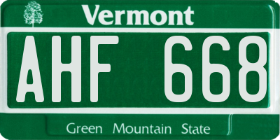 VT license plate AHF668