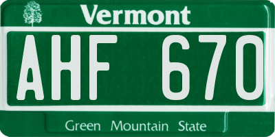 VT license plate AHF670