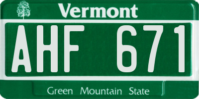 VT license plate AHF671