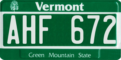 VT license plate AHF672