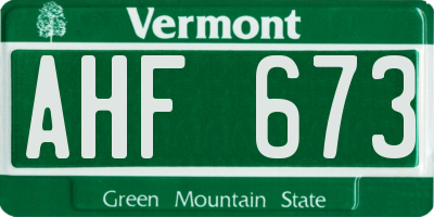 VT license plate AHF673
