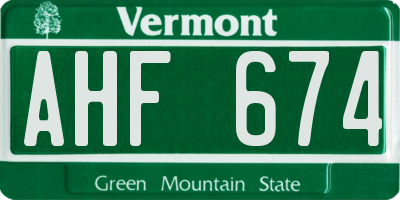 VT license plate AHF674