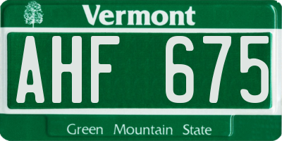 VT license plate AHF675