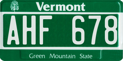 VT license plate AHF678