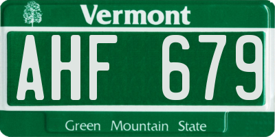 VT license plate AHF679