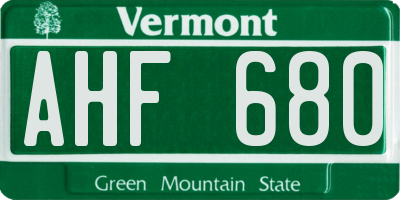 VT license plate AHF680