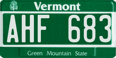 VT license plate AHF683