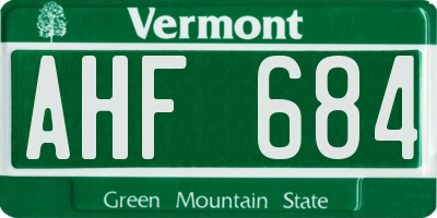 VT license plate AHF684
