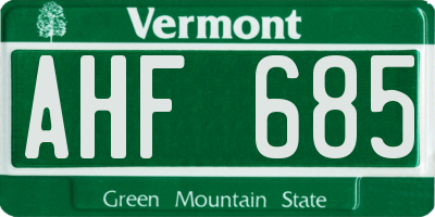 VT license plate AHF685