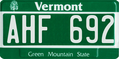 VT license plate AHF692