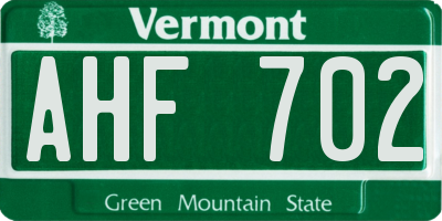 VT license plate AHF702