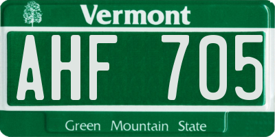 VT license plate AHF705