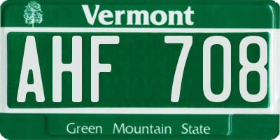 VT license plate AHF708