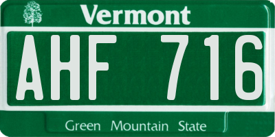 VT license plate AHF716