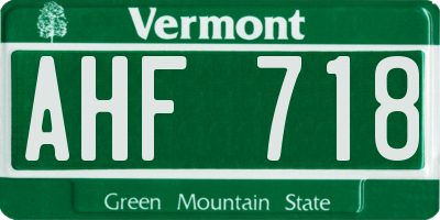 VT license plate AHF718