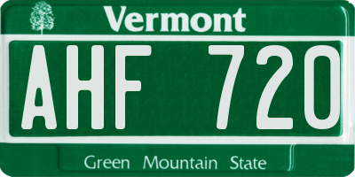 VT license plate AHF720