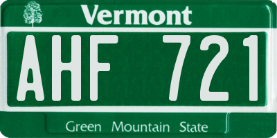 VT license plate AHF721