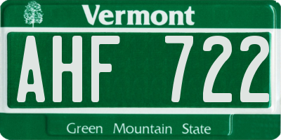 VT license plate AHF722