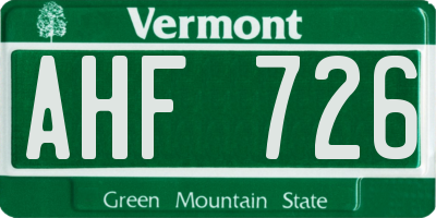 VT license plate AHF726