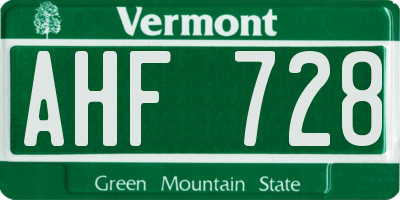 VT license plate AHF728