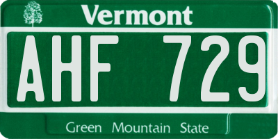 VT license plate AHF729