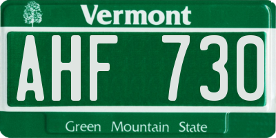 VT license plate AHF730