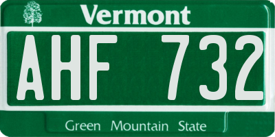 VT license plate AHF732
