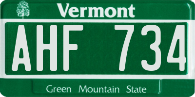 VT license plate AHF734