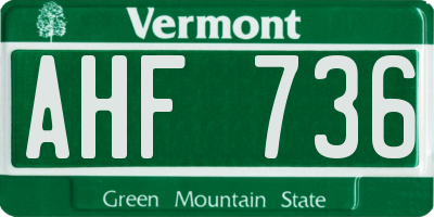 VT license plate AHF736