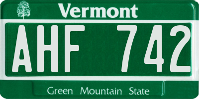 VT license plate AHF742