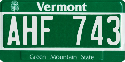 VT license plate AHF743