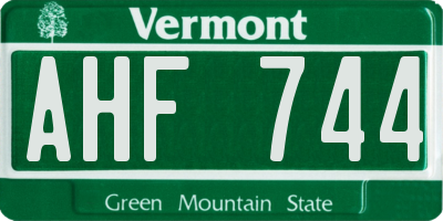 VT license plate AHF744