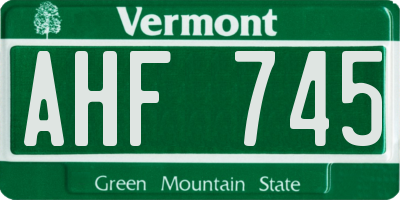 VT license plate AHF745
