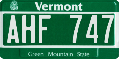 VT license plate AHF747