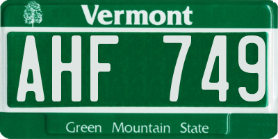 VT license plate AHF749