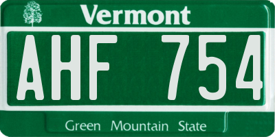 VT license plate AHF754