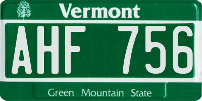 VT license plate AHF756